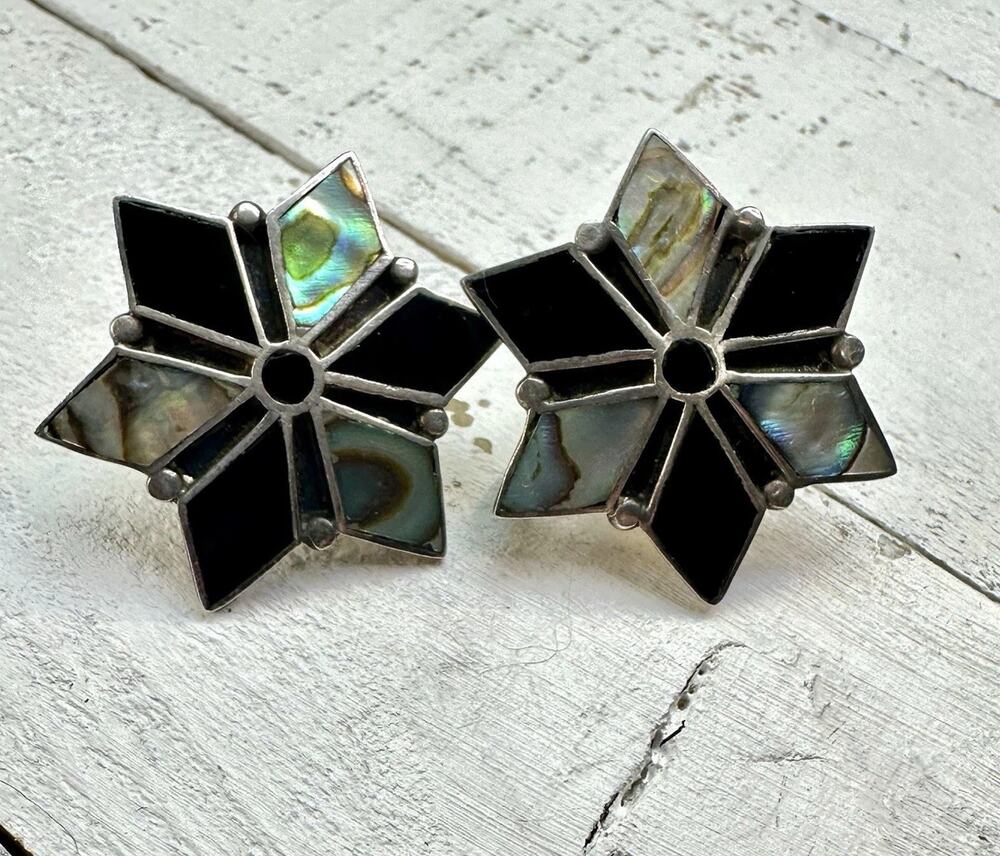 Taxco Talleres De Los Ballesteros Sterling Silver Abalone Star Inlay Earrings